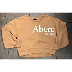 Abercrombie Women’s Brown Cropped Crewneck Sweatshirt Size Medium Spellout